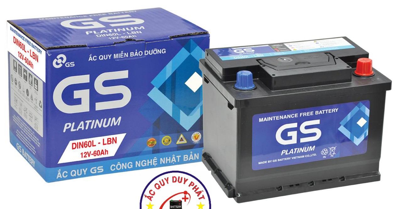 Bình ắc quy GS khô DIN60L-LBN (12V-60AH)