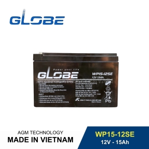 Bình ắc quy kín khí GLOBE 12V-15Ah, GLOBE WP15-12SE dùng cho lưu điện UPS