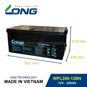 Bình ắc quy kín khí LONG 12V-200Ah, LONG WPL200-12BN dùng cho lưu điện UPS