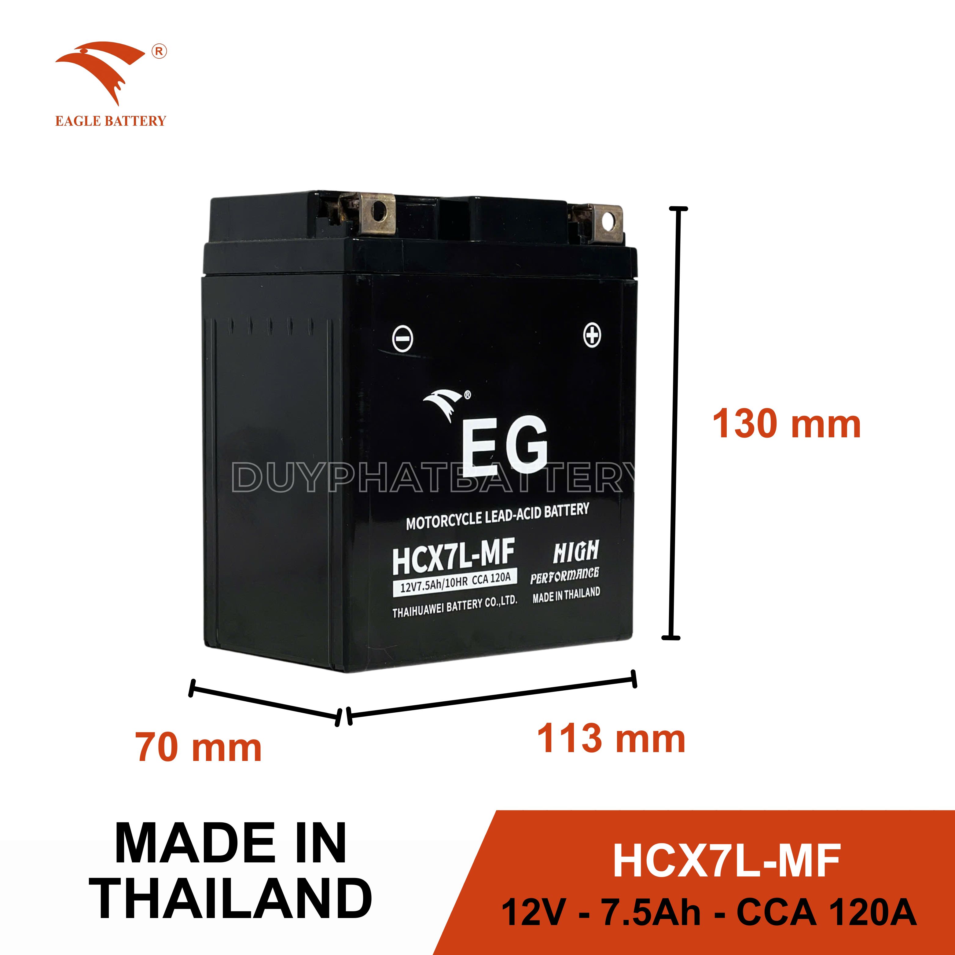 Thông số kích thước ắc quy EAGLE HCX7L-MF 12V 7.5Ah