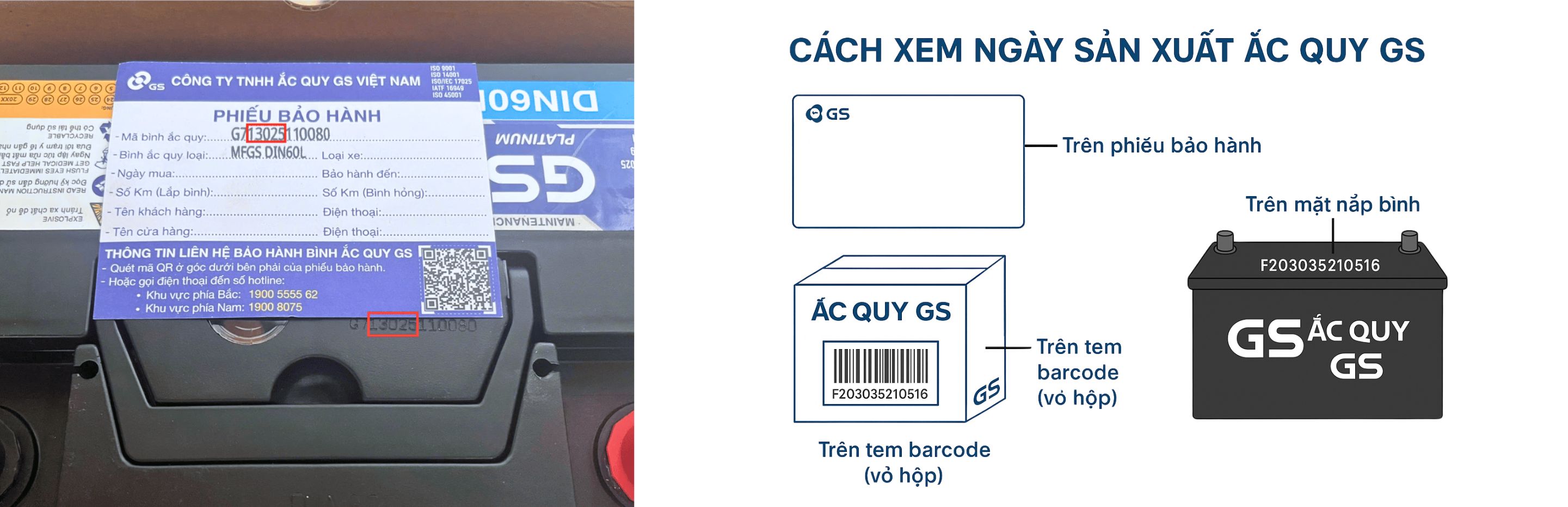 Cách xem ngày sản xuất và mã bình ắc quy GS