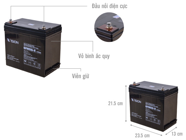 Bình ắc quy Vision 6FM55-X 12V 55Ah