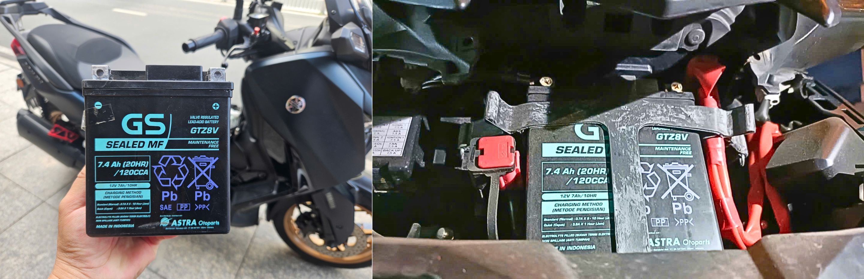 Bình ắc quy theo xe Yamaha Xmax 300 là bình ắc quy GS GTZ8V 12V 7.4Ah