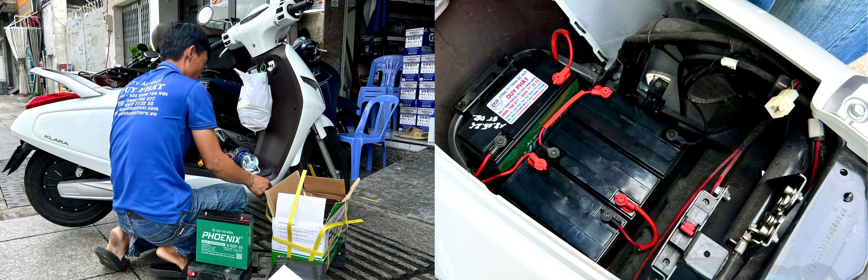 Thực tế lắp đặt ắc quy Phoenix 6-DZF-25 (12V-25Ah) cho Vinfast Klara A2